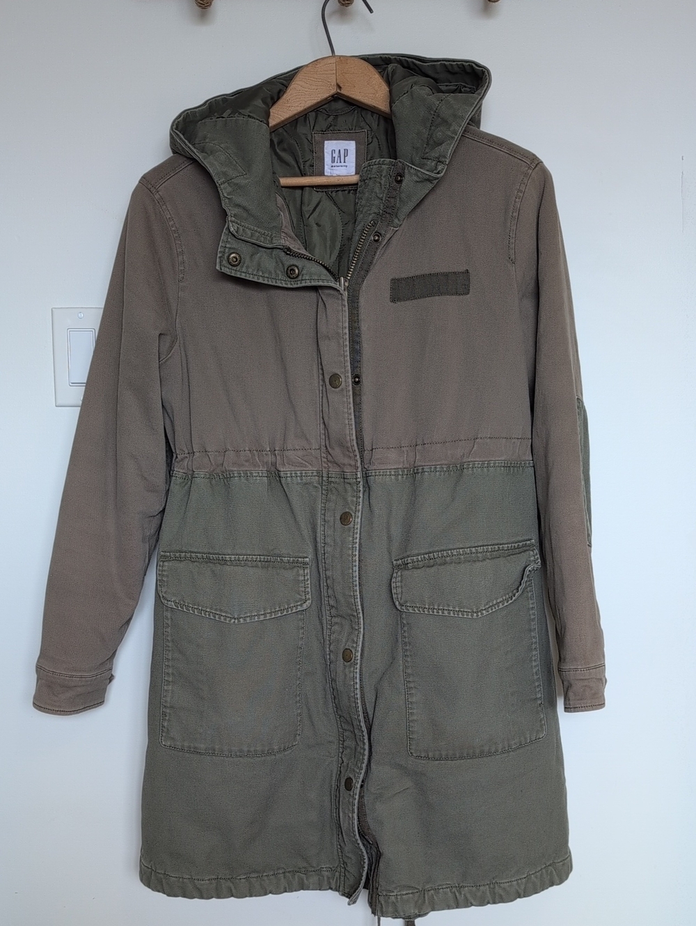 Gap Maternity Olive Green Utility Parka Coat Hooded Quilted Winter Jacket Size M